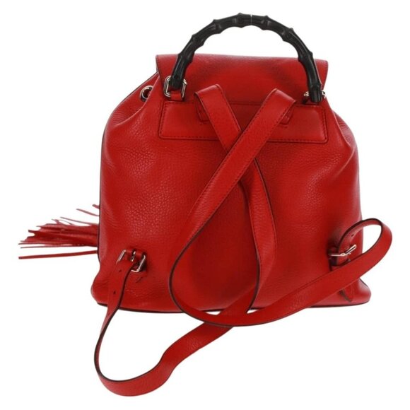 GUCCI Bamboo Backpack Leather Red Silver 370833 Auth 158958V main image 12
